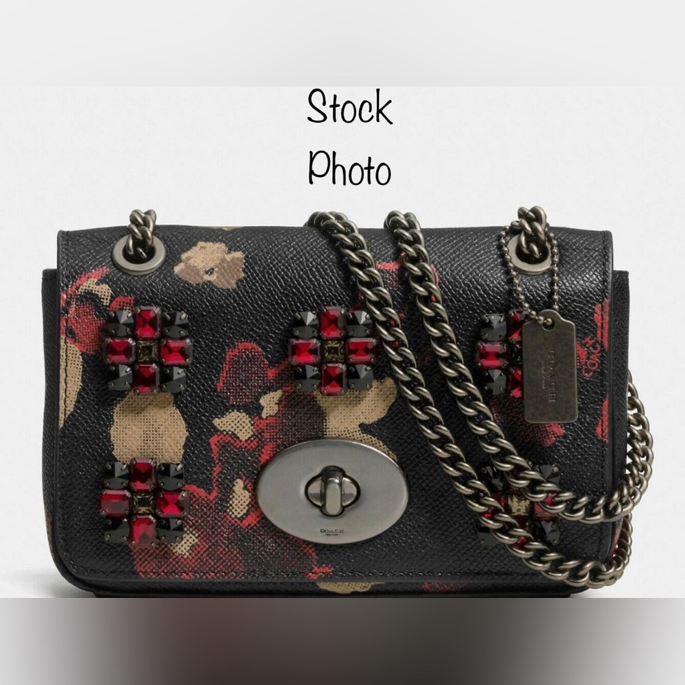 COACH Jewel Embellished Leather Floral Print Mini Convertible Crossbody Bag - Picture 13 of 15